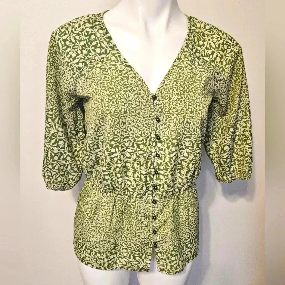 Banana Republic Green Floral Peplum Top Size XS